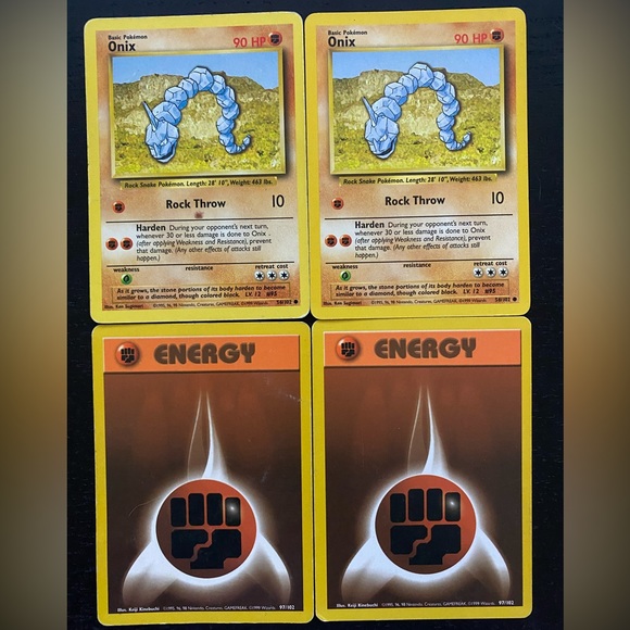 Two Onix 56/102 Pokémon Cards and Two Fighting Energy Cards - Picture 1 of 2